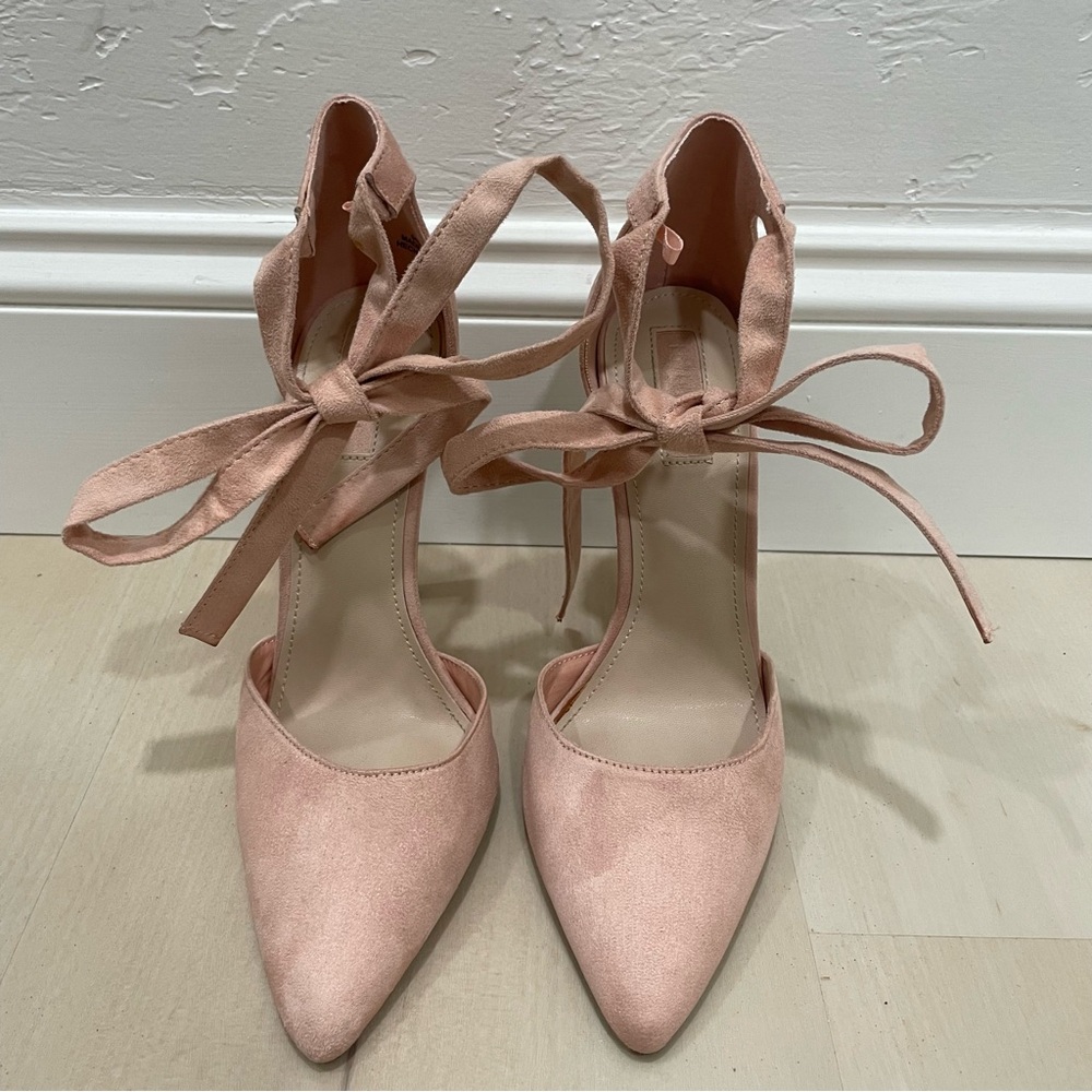Forever 21 Heels Pointed Toe Wrap Around Ankle Tie Women's 7 Baby Pink Blush - Picture 6 of 15